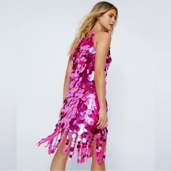 Nasty Gal Hot Pink Sequin Fringe Disco Mini Dress - Picture 5 of 5